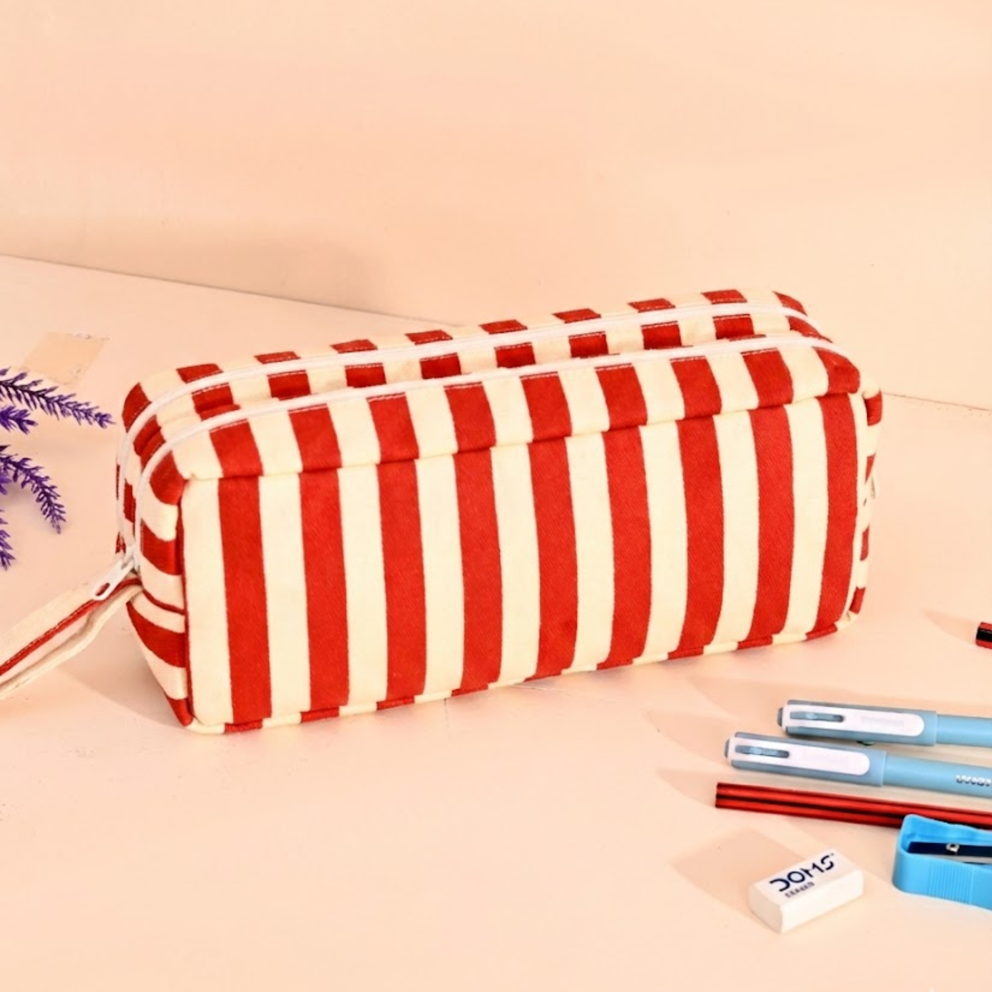Red Stripe Pencil Pouch
