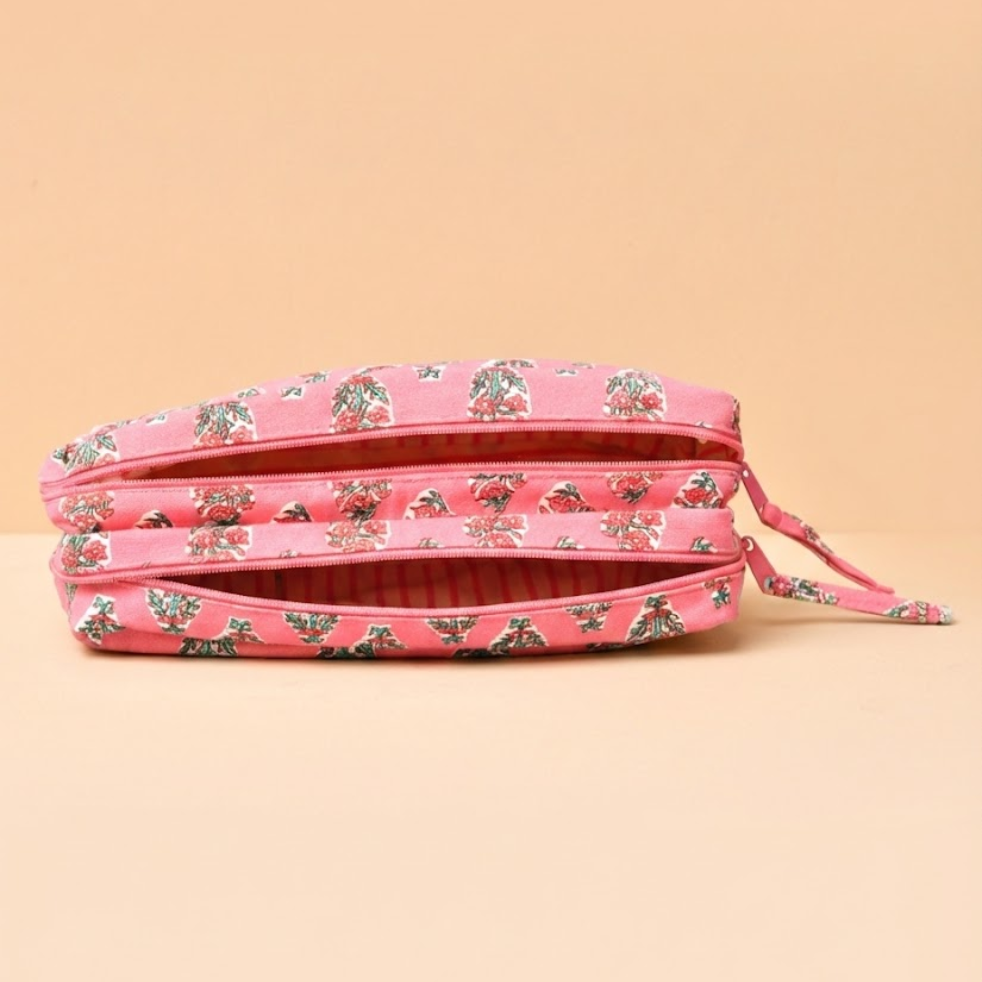 Pink Block Printed Pencil Pouch