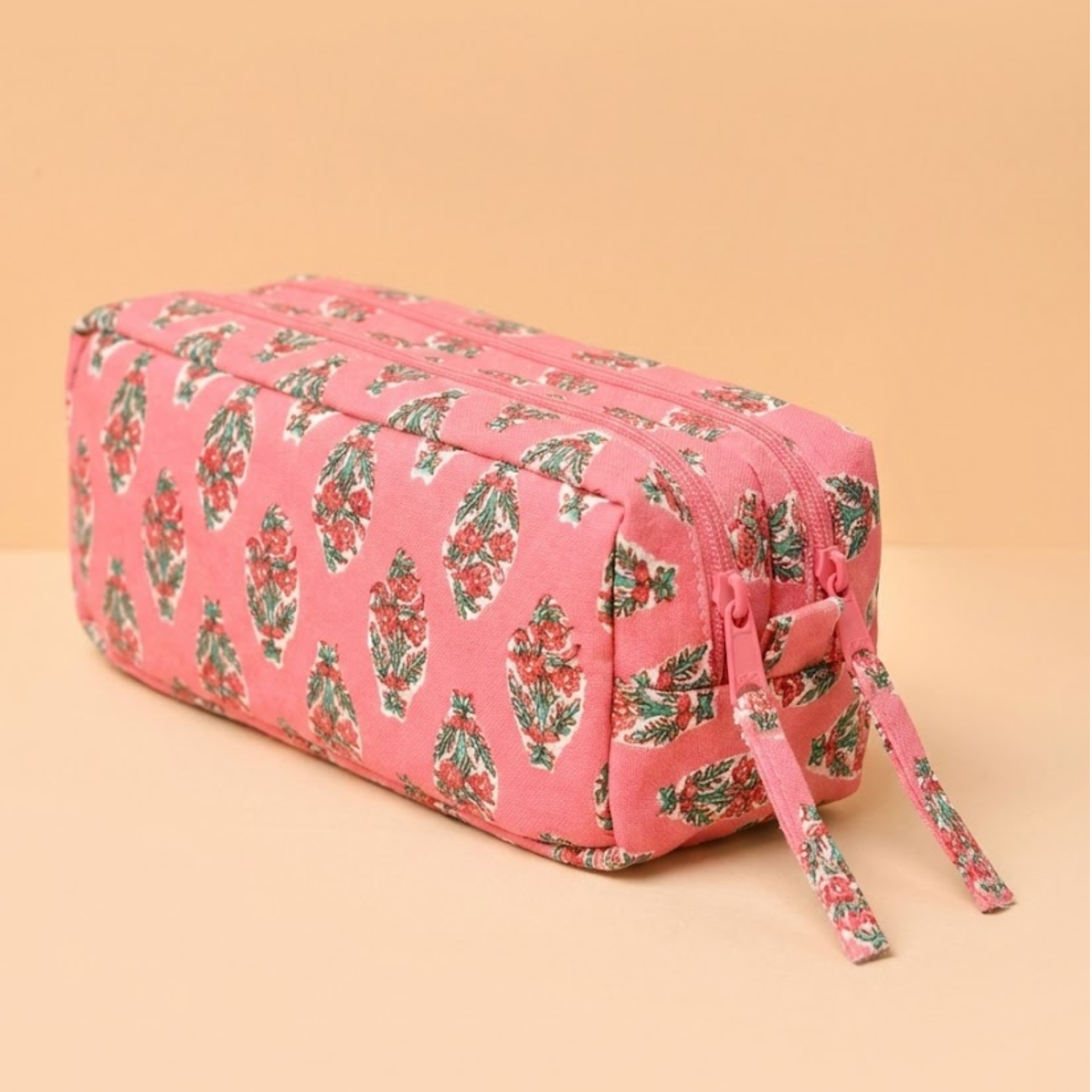 Pink Block Printed Pencil Pouch