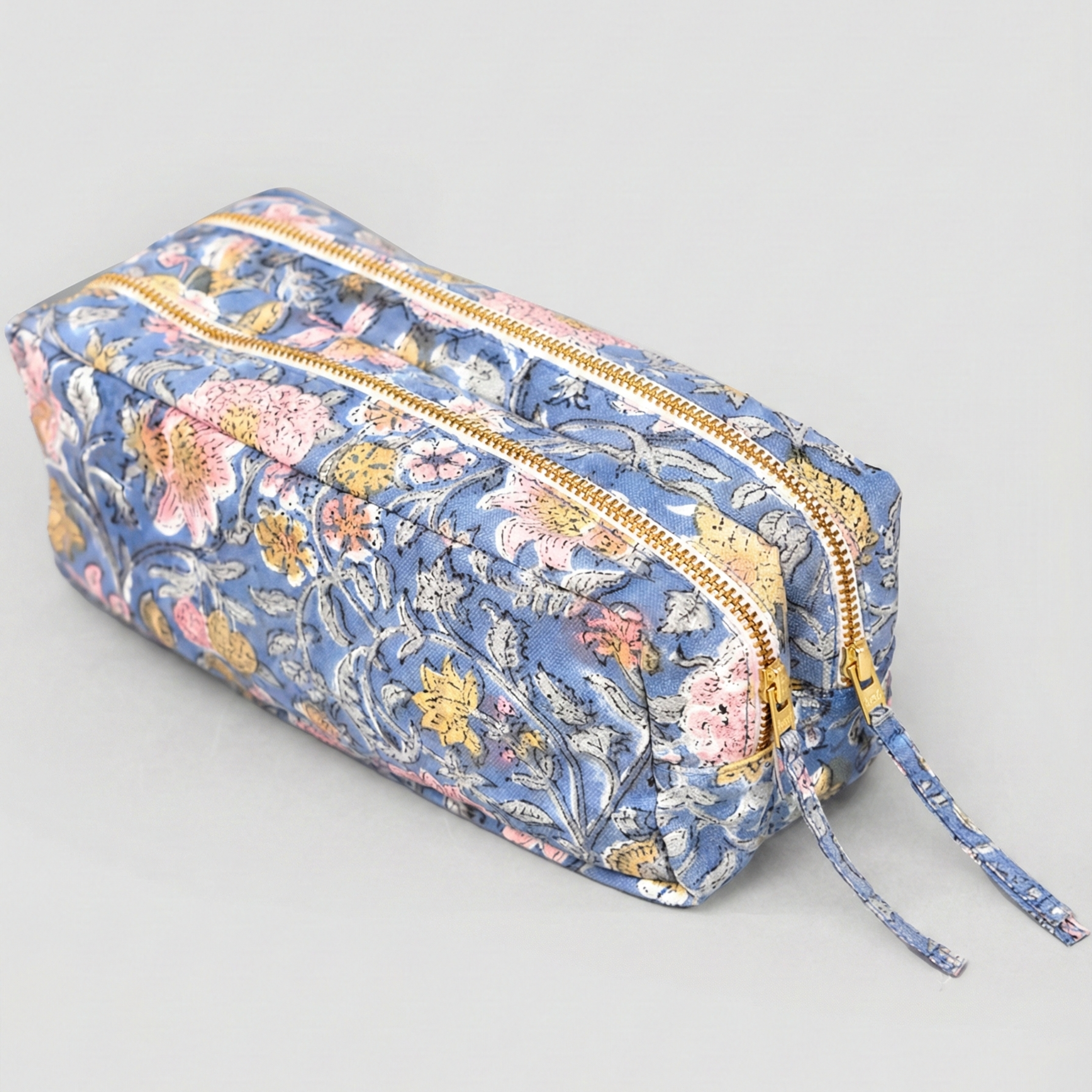 Blue Block Printed Pencil Pouch
