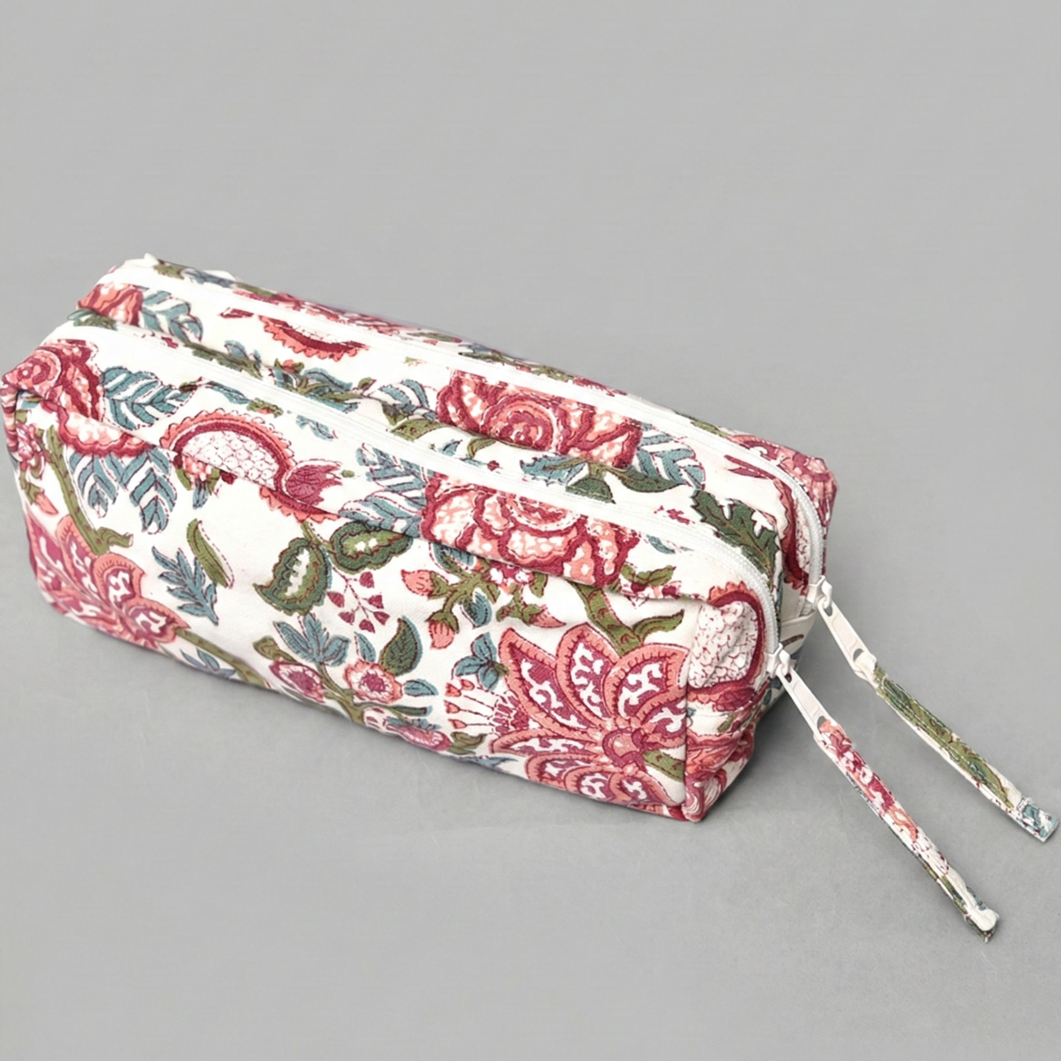 White Block Printed Pencil Pouch