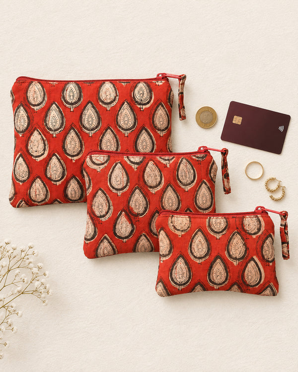 Maroon Leaf Pouches (Set of 3)